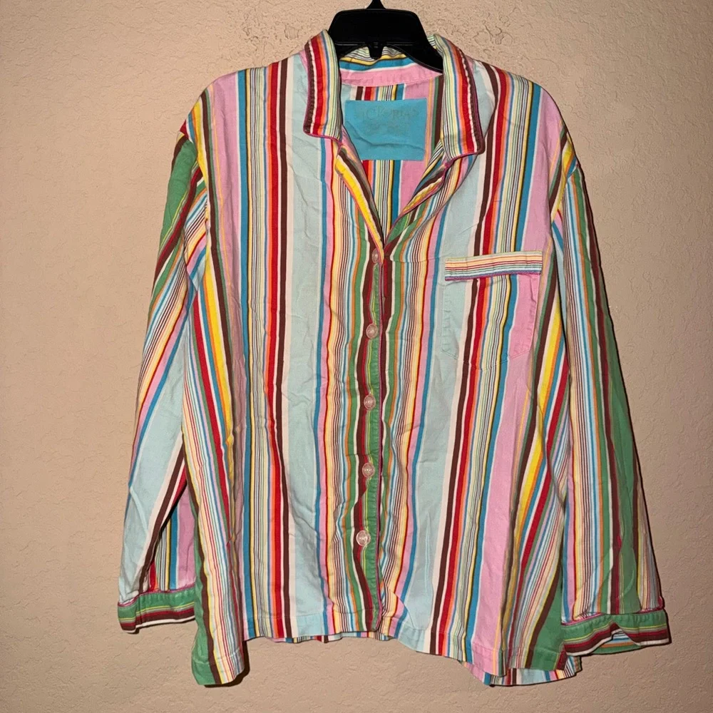 Vintage Victoria’s Secret Rainbow Stripes Pajama Top With Matching Pants Y2K 90 - Picture 3 of 14